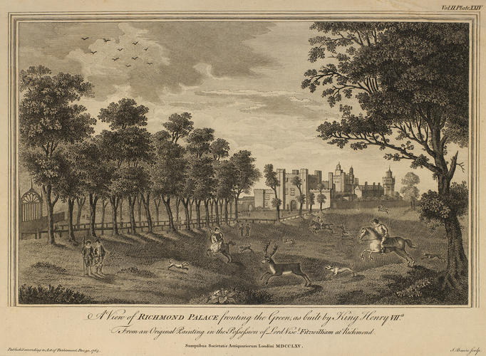 A view of Richmond Palace fronting the Green as built by King Henry VII A view of Richmond Palace fronting the Green as built by King Henry VII