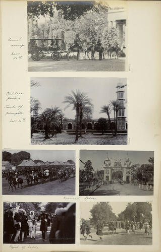 Photograph of the Princess of Wales in a camel carriage, India, 30 November 1905