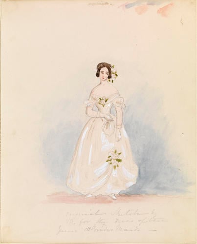 Master: THE QUEEN. RECOLLECTIONS OF THE CORONATION
Item: Design for Queen Victoria's bridesmaids’ dresses Master: THE QUEEN. RECOLLECTIONS OF THE CORONATION
Item: Design for Queen Victoria's bridesmaids’ dresses