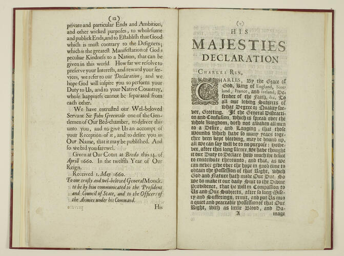 Two letters from His Majesty : the one to the Speaker of the Commons assembled in Parliament, the other to His Excellencie the Lord Generall Monck : with His Majesties declaration inclosed, together with the resolve of the House thereupon