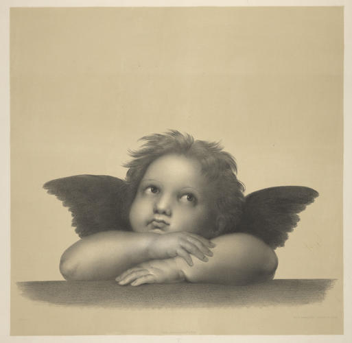 Master: Set of five lithographs of details from 'The Sistine Madonna'
Item: Cherub looking upwards [detail from 'The Sistine Madonna']