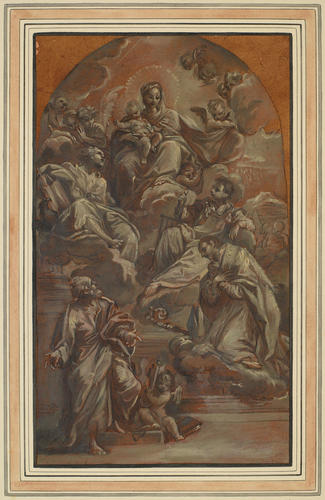 The Virgin and Child with Angels, St John the Evangelist, St Lawrence, St Peter and possibly St Charles Borromeo The Virgin and Child with Angels, St John the Evangelist, St Lawrence, St Peter and possibly St Charles Borromeo