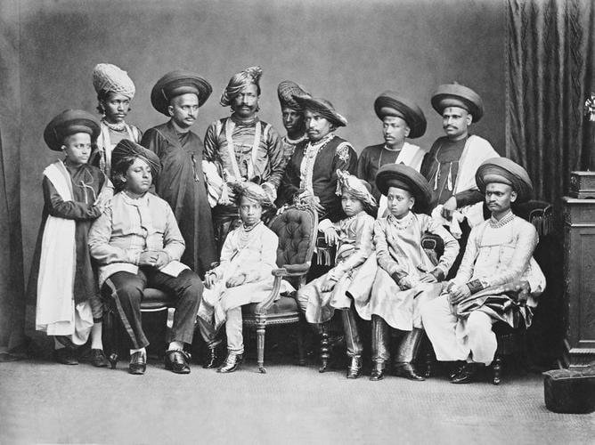 Shivaji VI, Raja of Kolhapur (1863-83) and his suite : Prince of Wales Tour of India 1875-6