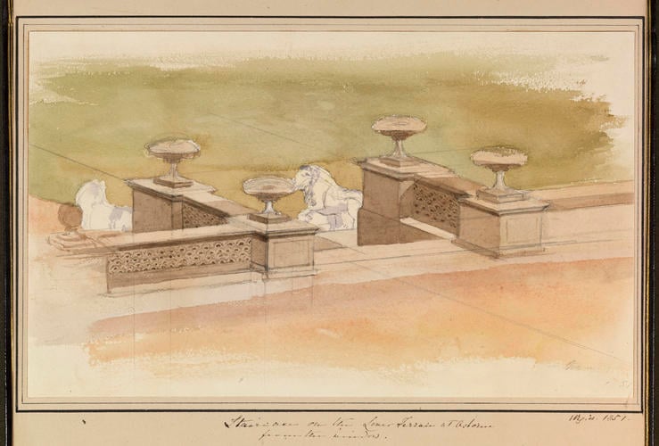 Master: Queen Victoria's Sketchbook 1848-1854
Item: Staircase on the lower terrace at Osborne from the window