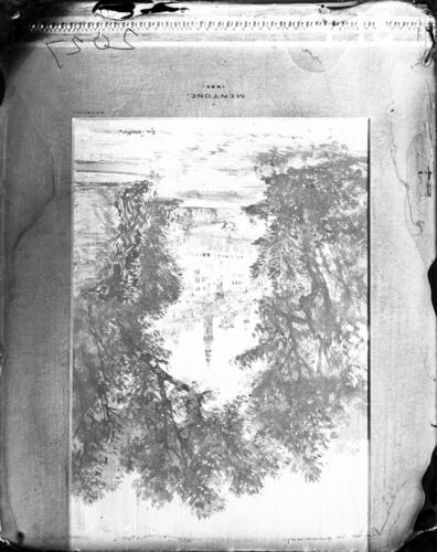 Glass plate negative of a painting of Mentone, 1882 Glass plate negative of a painting of Mentone, 1882