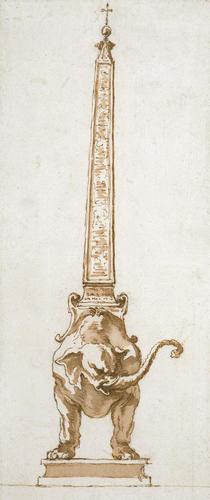 A design for a monument; an elephant with an obelisk