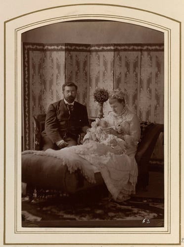 Prince and Princess Philipp of Saxe Coburg & Gotha and baby, 1878. [Album: Photographs. Royal Portraits, 1875-1890]