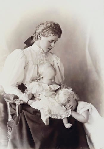 Marie, Princess Ferdinand of Roumania, with her children, Prince Carol and Princess Elizabeth