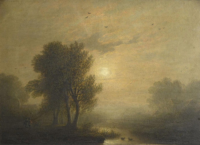 River Landscape with Sunset