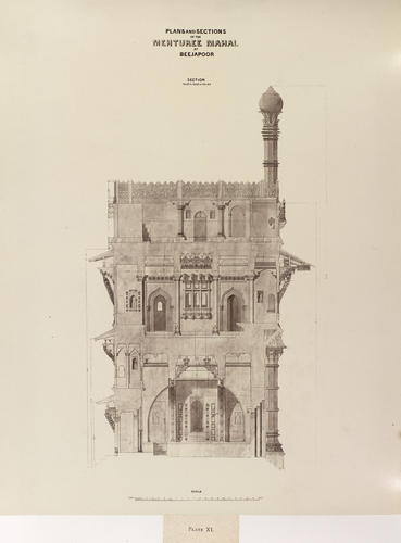 An Architectural Drawing of the South to North Section of the Mehtar Mahal, Bijapur An Architectural Drawing of the South to North Section of the Mehtar Mahal, Bijapur