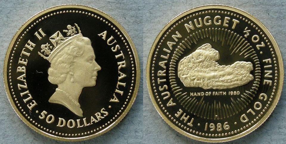 Australia. Gold Bullion issue, proof $50 Australian nugget 1/2 oz fine gold Australia. Gold Bullion issue, proof $50 Australian nugget 1/2 oz fine gold