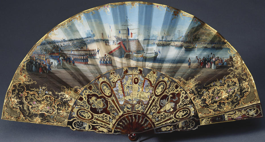 Fan depicting 'Queen Victoria's arrival at Treport, 1843'