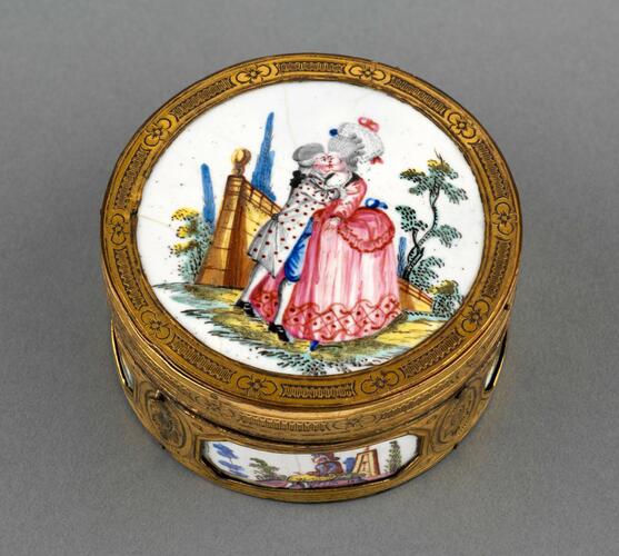 Gilt copper and enamel box