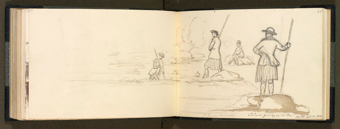 Master: SKETCHES FROM NATURE V. R. 1849 TO 1851
Item: Salmon fishing in the Dee