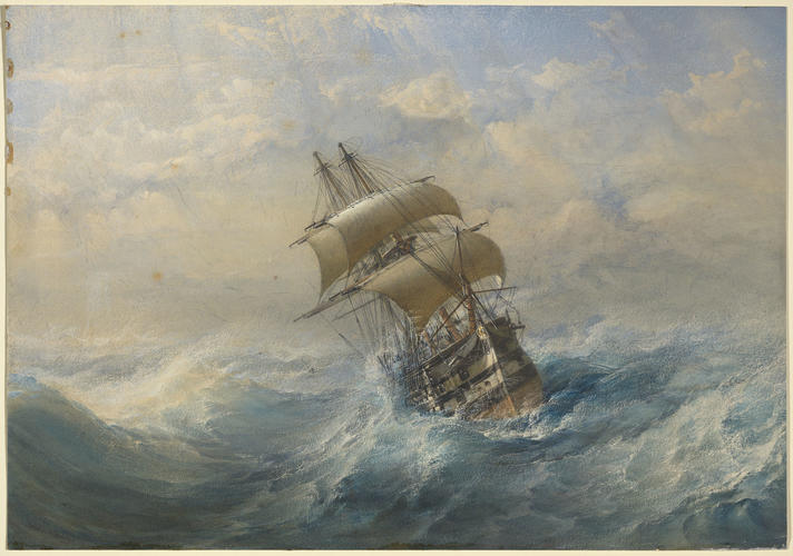 HMS St George scudding in a gale