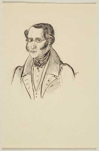 Bust of man wearing spectacles