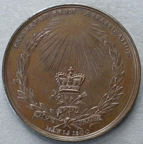 Medal commemorating the Preservation of King George III from Assassination