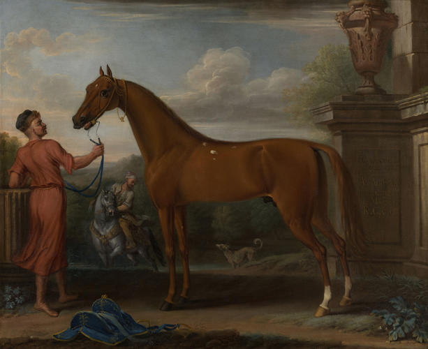 The Hampton Court Chestnut Arabian with a groom