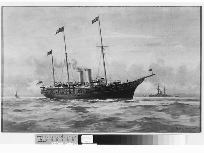 Royal Yacht Victoria and Albert [III] with escort