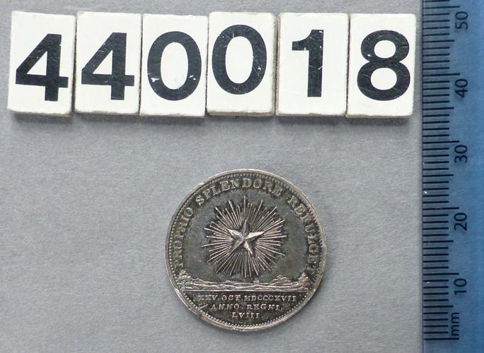 Medal commemorating the anniversary of the Accession of King George III. Anniversary of the Accession of King George III, 1817 Medal commemorating the anniversary of the Accession of King George III. Anniversary of the Accession of King George III, 1817