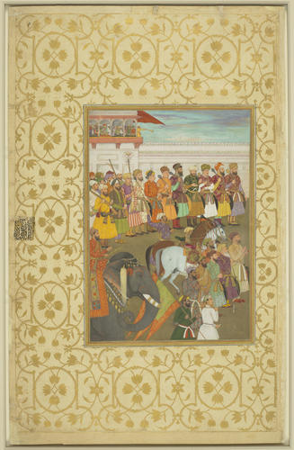 Master: Padshahnamah پادشاهنامه (The Book of Emperors) ‎‎
Item: Shah-Jahan receives his three eldest sons and Asaf Khan during his accession ceremonies (8 March 1628)