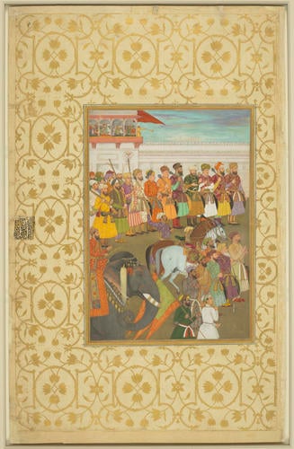 Master: Padshahnamah پادشاهنامه (The Book of Emperors)
Item: Shah-Jahan receives his three eldest sons and Asaf Khan during his accession ceremonies (8 March 1628) Master: Padshahnamah پادشاهنامه (The Book of Emperors)
Item: Shah-Jahan receives his three eldest sons and Asaf Khan during his accession ceremonies (8 March 1628)