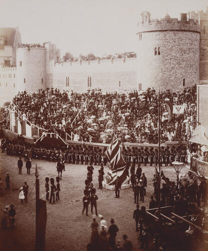 Waiting the arrival of The Queen prior to the unveiling of the statue of Queen Victoria on Castle Hill, Windsor, 22 June 1887