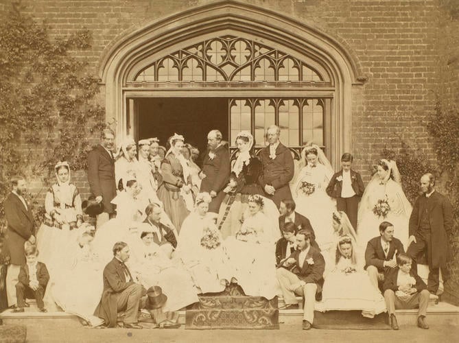 Group photograph taken on the occasion of the wedding of the Honourable Mary Hood and the Honourable Captain Hugh Seymour