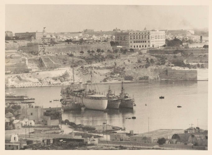 Marsamxett from HMS Phoenicia [Royal Visit to Malta, 1949]