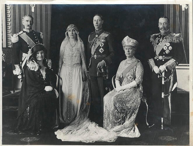King George VI and Queen Elizabeth with their parents on their wedding day [Alexander Bassano Collection]
