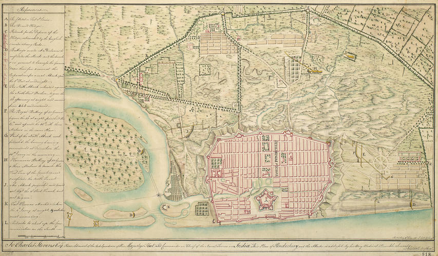 Map of Pondicherry, 1760-61 (Puducherry, Tamil N?du, India) 11?55'48