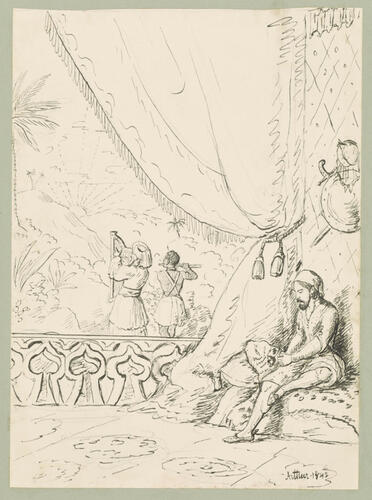 A bearded man seated on a balcony A bearded man seated on a balcony