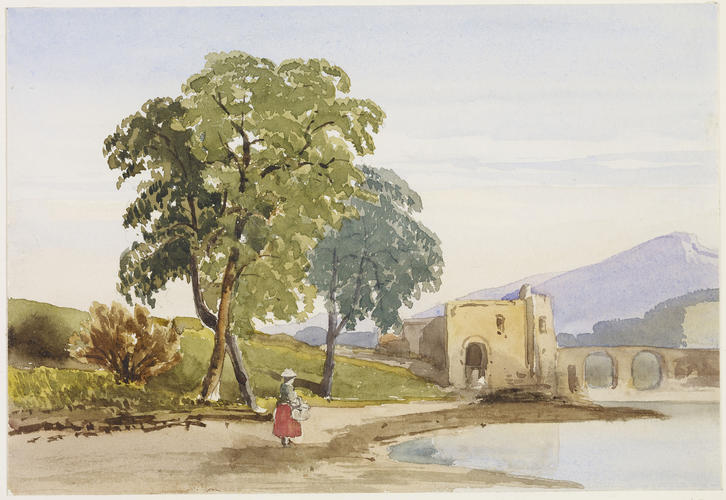 A peasant girl by a lake A peasant girl by a lake