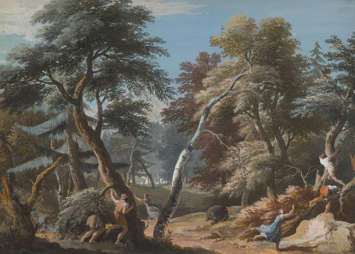 A Wood with Figures Alarmed by a Bear