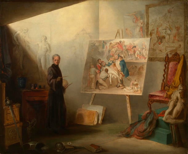 Self-Portrait in the Artist's Studio with the Painting of 'The Death of Nelson'
