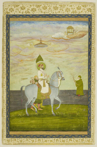 Master: A late Mughal album of calligraphy and paintings.
Item: Equestrian portrait of Bahadur Shah and calligraphy by Sultan Ali