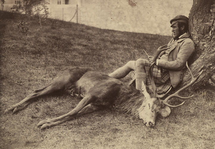 Photograph of Donald Stewart (1827-1909) with stag shot by the Prince Albert