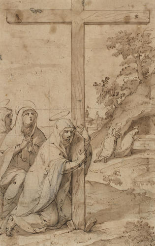The Virgin, attended by two Holy women clasping the foot of the bare cross The Virgin, attended by two Holy women clasping the foot of the bare cross