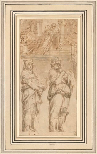 The Visitation; two caryatids The Visitation; two caryatids