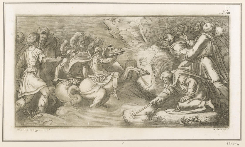 Moses closing the waters of the Red Sea on Pharaoh's army