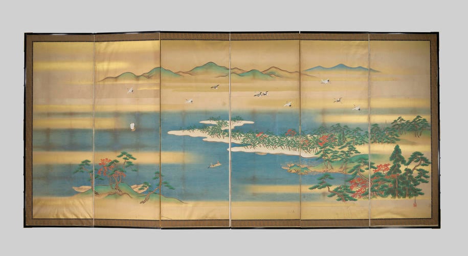 Six-panel folding screen painting