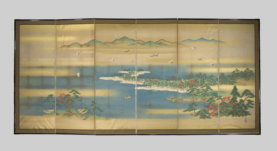 Six-panel folding screen painting