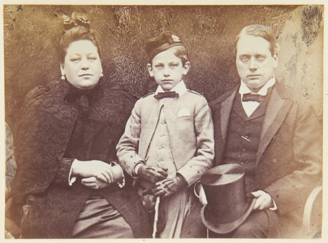 The Earl and Countess of Rosebery, and their son, Lord Dalmeny. The Countess died November 1890. [Album: Photographic Portraits vol. 6/64 1888-1893]