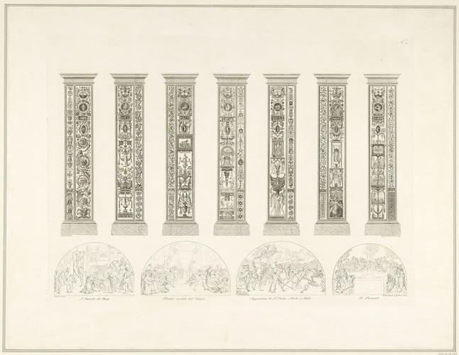 The pilasters of the Loggia and the frescoes of the Stanze