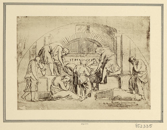 A burial of a man in a vaulted tomb