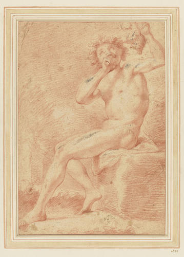 A nude boy seated, facing half left, holding grapes A nude boy seated, facing half left, holding grapes