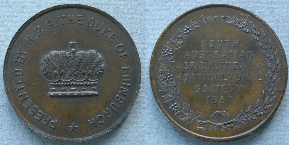 Australia. Prize medal of the South Australian Agricultural and Horticultural Society Australia. Prize medal of the South Australian Agricultural and Horticultural Society