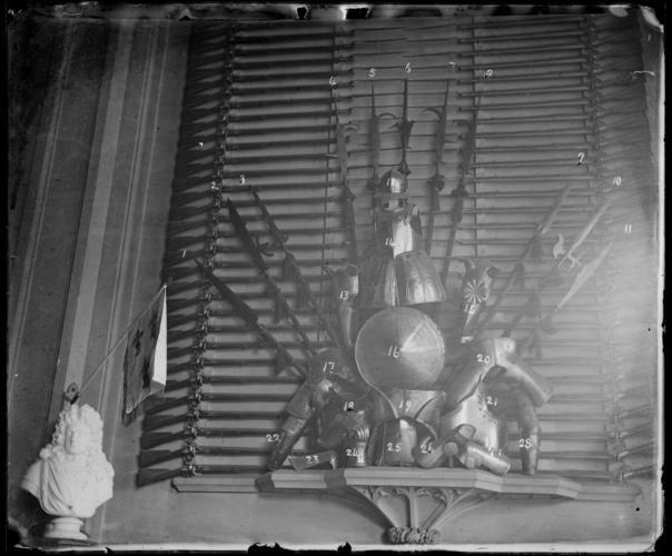 Glass plate negative of display of arms and armour, Windsor Castle Glass plate negative of display of arms and armour, Windsor Castle