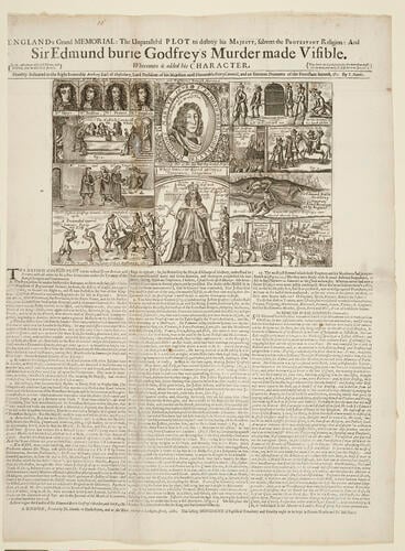 Master: 17th-century pamphlets.
Item: England's grand memorial : the unparallel'd plot to destroy his Majesty, subvert the Protestant religion : and Sir Edmund burie Godfrey's murder made visible. Whereunto is added his character. Humbly dedicated to the Right honourable Anthony Earl of Shaftesbury Lord President of his Majesties most Honorable Privy Council, and an eminent promoter of the Protestant interest, &c