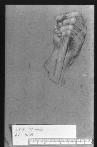 Recto: Three studies of arms. Verso: A left hand holding a stick